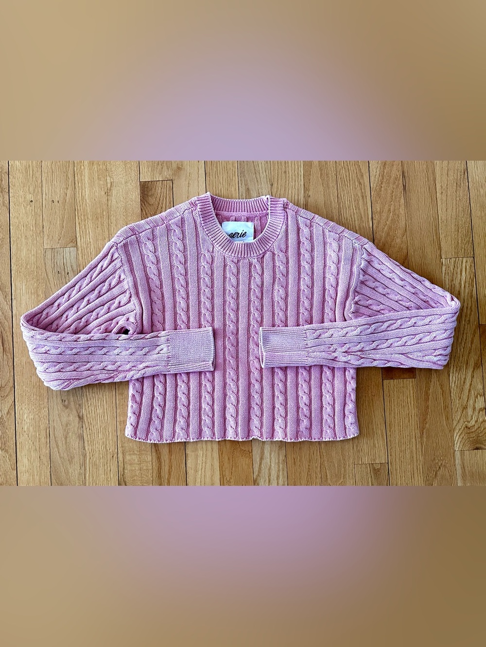 Aerie Mini Cable Cropped Sweater in Light Pink, Size XS